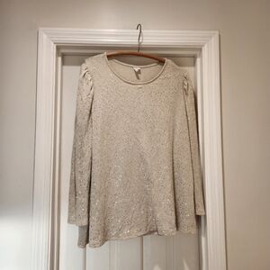 Cato Sequin Blouse | Size 22 | Cream Tan Glam Top